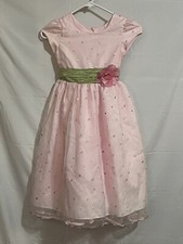 Jona Michelle Pink Girls Party Dress with Light Green Belt, Pink Flower Size 6x