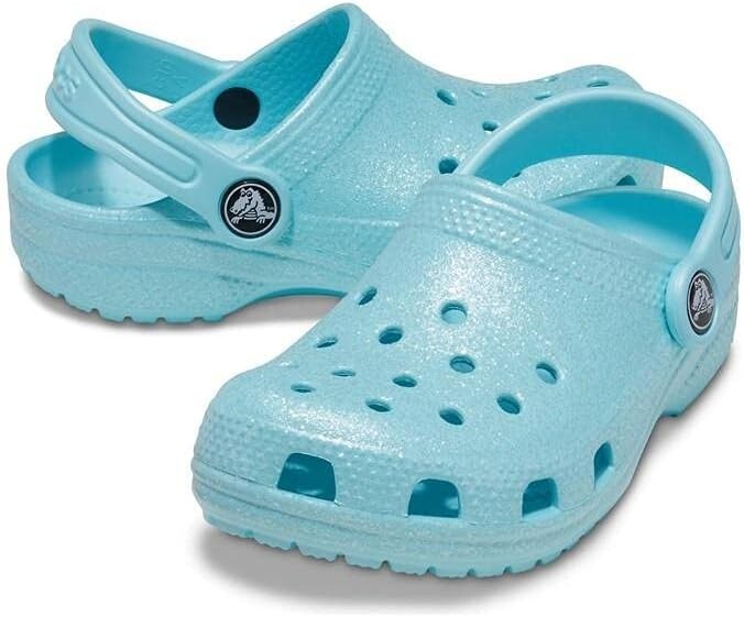 Crocs Child Classic Glitter Ice Blue Clogs UK