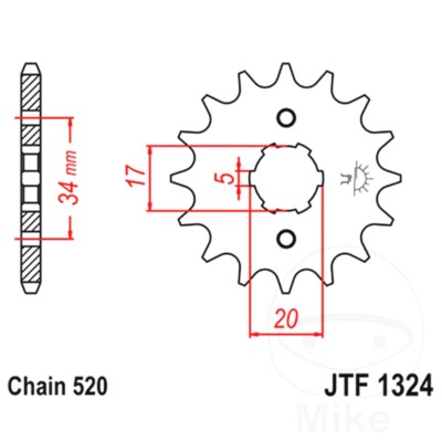JT Kettenrad vorne 13 Zähne 520 Teilung JTF1324.13 Large Spline 6 17/20 mm