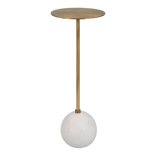 Uttermost Gimlet Contemporary Metal and Marble Drink Table in Honed White/Brass - Picture 1 of 5