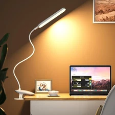 Desk Lamp, Table Lamp 1500mAh Dimmable Reading Lamp with Clamp and Type-C Cha...
