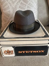 Vintage 50's 60's Stetson Panama Straw Fedora Hat Men's 7 Black On Box