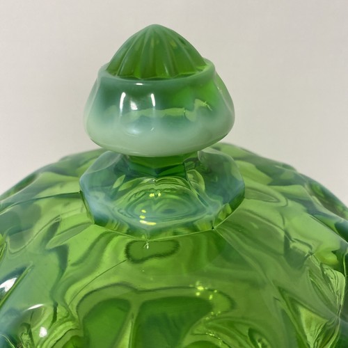 VTG EUC Mosser Cherry Thumbprint Green Opalescent Round Covered Butter Dish - Picture 12 of 15