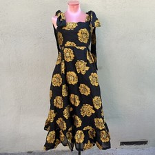 Molby The Label Dress Black Gold Floral Ruffle Cocktail Party Formal Long 8