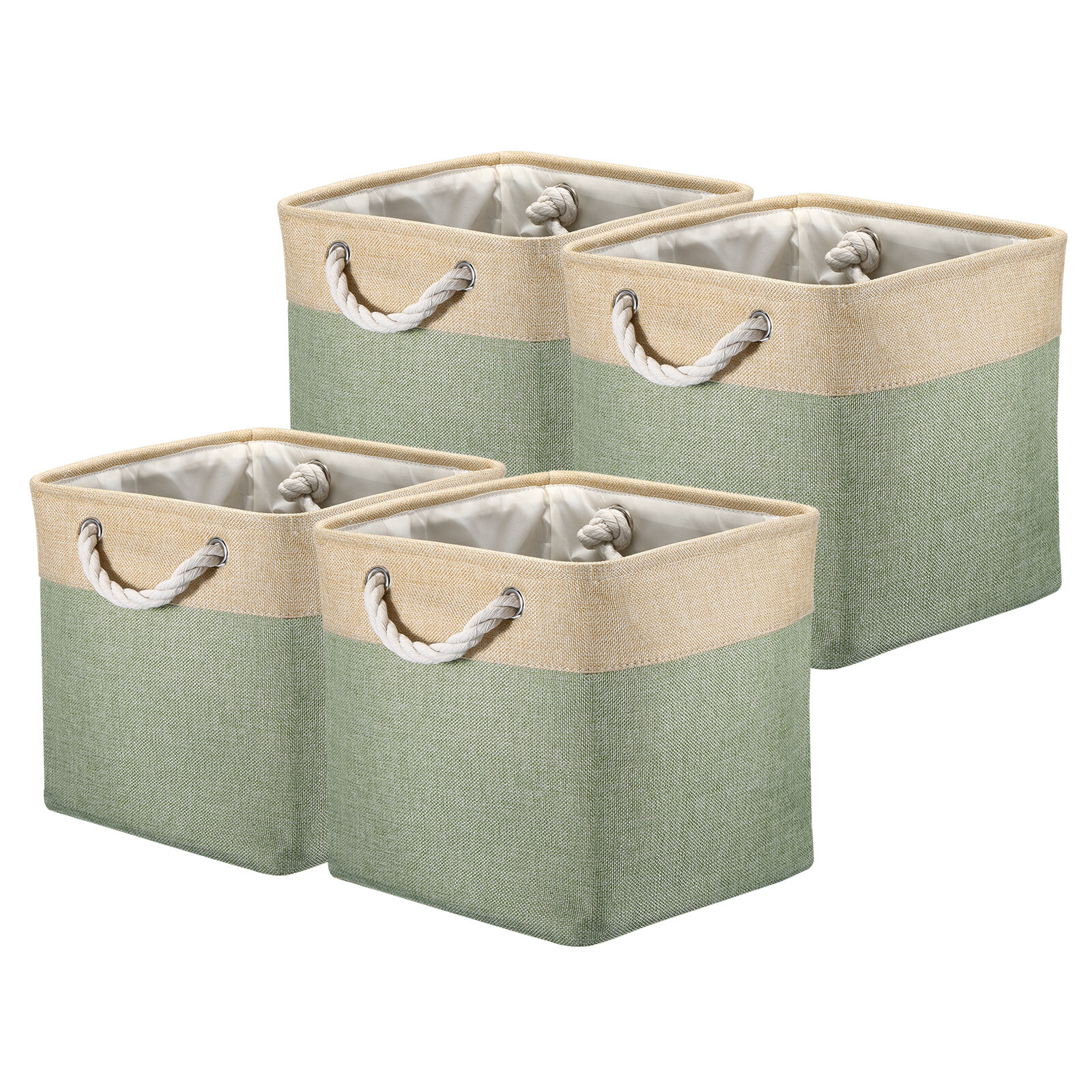 Storage Baskets Fabric Collapsible Cube Baskets, 4Pack, White/Green-image
