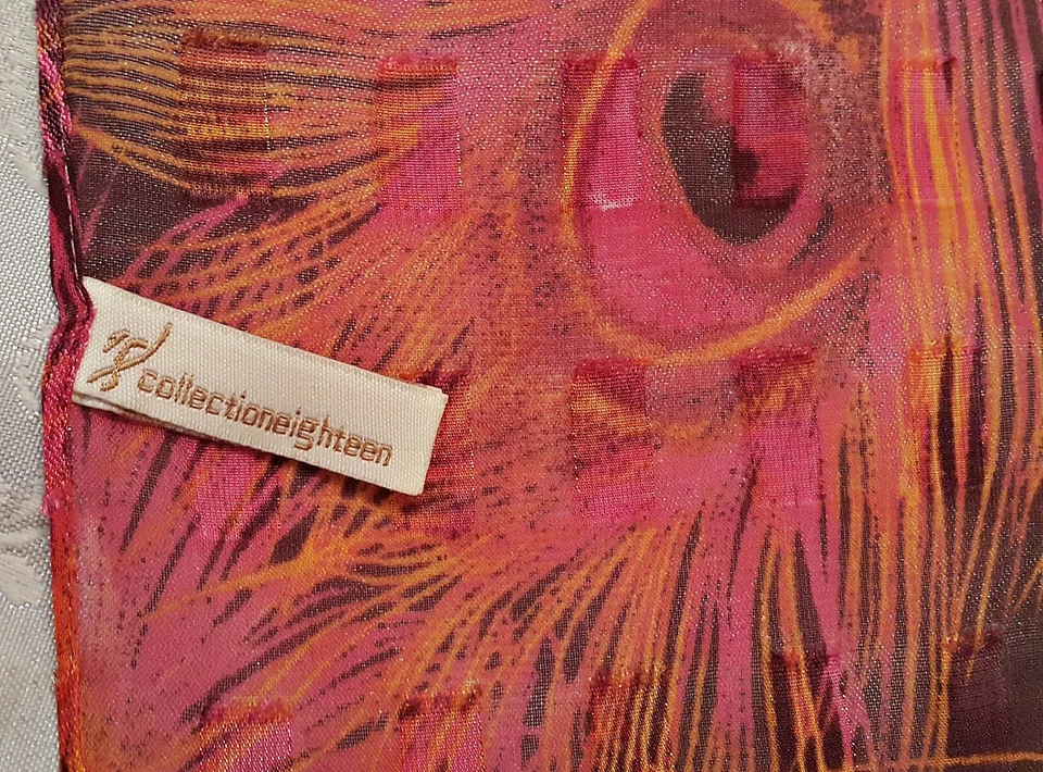 BUFANDA VINTAGE AUTÉNTICA PLUMA DE PAVO REAL PÚRPURA ORO ROSA LARGA PARA MUJER Foto 4 de 4