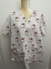 All Heart LARGE Winter Polar Bear Christmas Medical Vet Scrub Top Ski Snowflakes