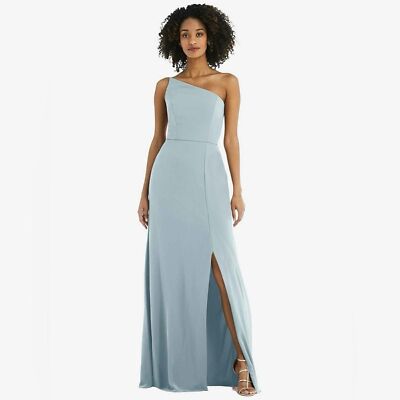 AFTER SIX One Shoulder Formal Dress Size 10 Mist Blue Side Slit Crepe Bridesmaid