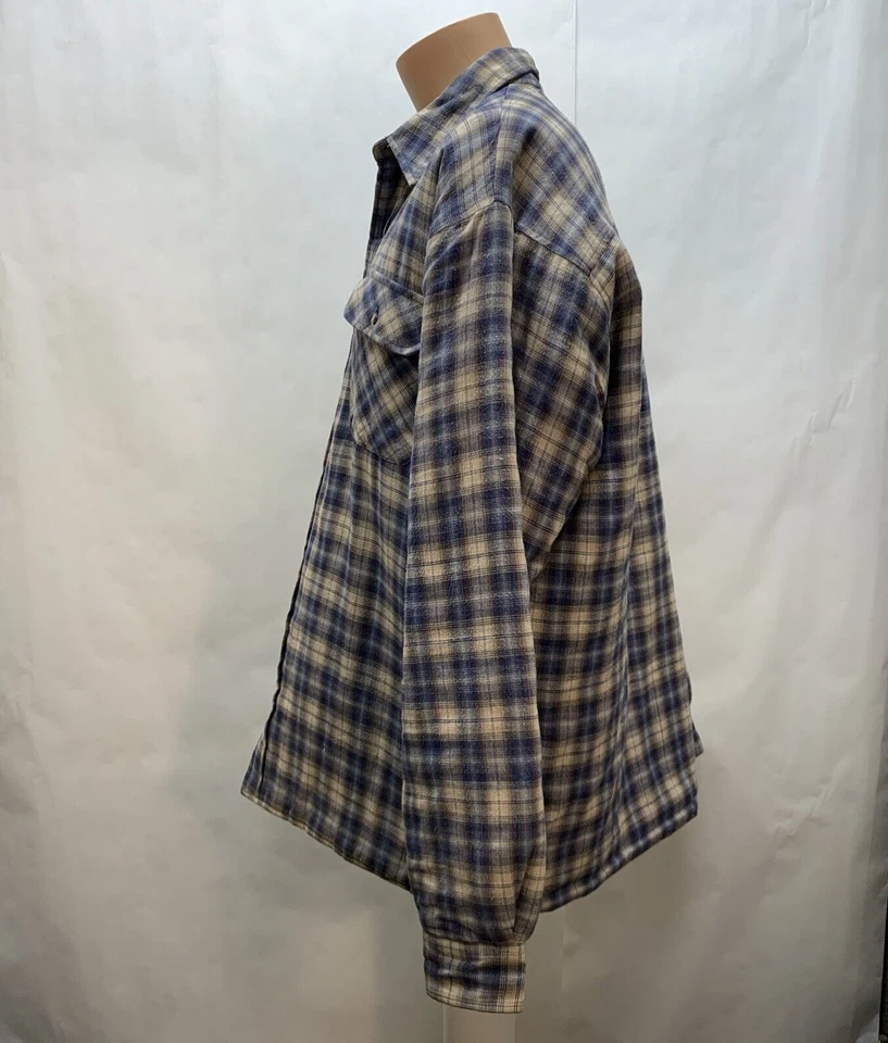 Vintage Eagle Crest mens Large Tall  Flannel Jacket Blue Tan Plaid Lined Shacket - Image 4 of 4