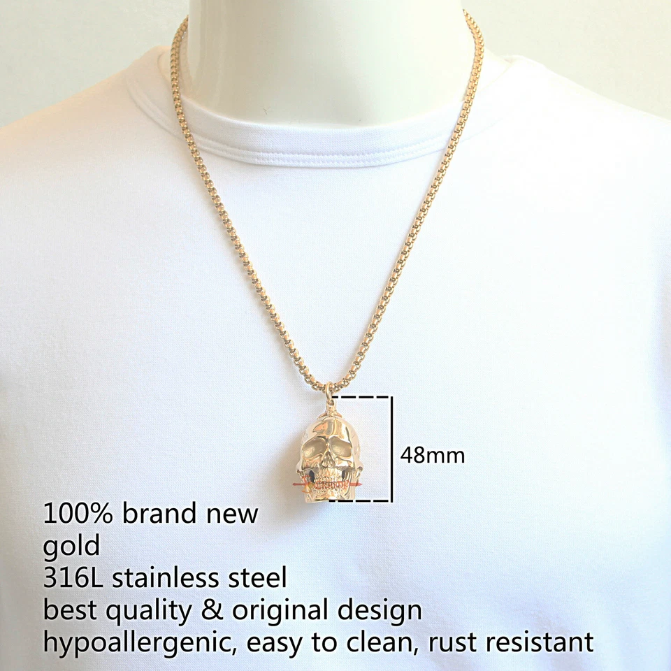 Enorme collar colgante de cadena calavera tono dorado pesado de acero inoxidable 45 g/105 g para hombre Foto 2 de 4