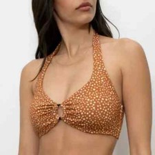Sanctuary Women's Lion Polka Dot Halter Strap Bikini Swim Top Size Medium