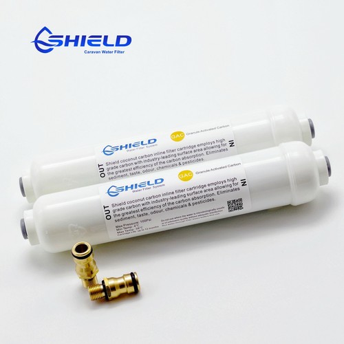 2 X Inline Caravan RV Camper Boat Water Filter Granule Coconut Carbon