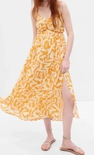 Gap Sleeveless A-Line Midi Dress Womens XXL Empire Waist Yellow Print ~ New