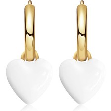 Trendy 14K Gold Love Heart Huggie Hoop Earrings Charms Dainty Red Enamel Dangle