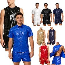 US Men Set Gym Tracksuit Sports Outfits Party Waterproof Built-in Briefs T-shirt