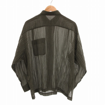 Issey Miyake Men Pleated Shirt Long Sleeve Sheer Wide Check Issey Miyake Men Pleated Shirt Long Sleeve Sheer Wide Check