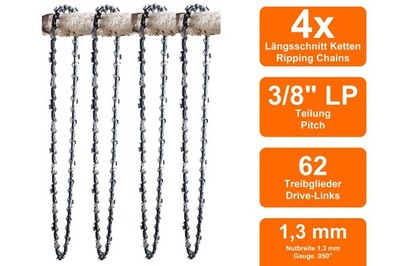 4 Längsschnitt Sägeketten passend für Bahr KSI1800-35 | 45cm 3/8LP 62TG 1,3mm