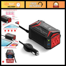300W Pure Sine Wave Power Inverter - DC 12V to 110V AC Car Adapter, USB-C Fast C