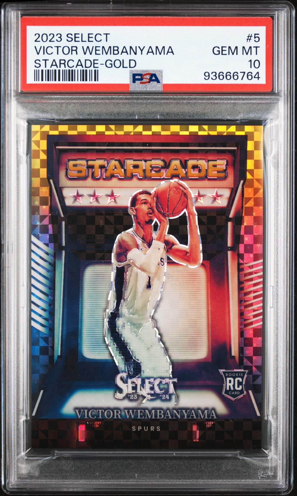 2023 Panini Select Starcade Victor Wembanyama #5 Gold Prizm #/10 Rookie PSA 10