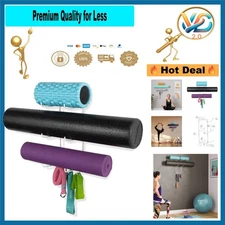Guru Wall Mount Yoga Mat Holder with 3 Hooks – Metal, Space Saver, White