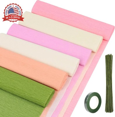 KIMOBER 6 Colors Crepe Paper Rolls,10x98 Inch Crepe Paper Sheets with 50 Pcs Flo