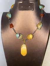 Silpada 925 sterling Silver Turquoise Amber Calcite Pendant Chain Necklace 