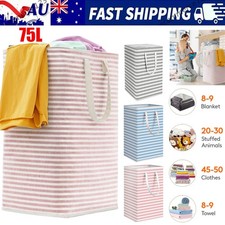 75L Foldable Fabric Laundry Basket Collapsible Clothes Hamper Bag Washing Bin