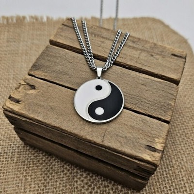 YIN YANG BEST FRIENDS PENDANT CHARM /18''-24'' STAINLESS STEEL CURB CHAIN NECKLACE