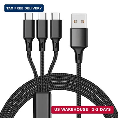 Multi USB-C Cable 4FT, 3 in 1 Multiple Type C Charging,3A Splitter Black