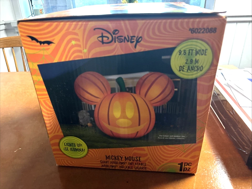 Disney Mickey Mouse 9,5 pies de ancho gigante Halloween inflable cabeza de calabaza GEMMY NUEVO Foto 4 de 4