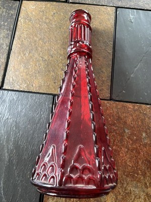 Vintage Morey Mallorca Red Pressed ART Glass Vase Decanter Spain