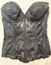 Vintage Carnival 313 Black Lace Bustier Corset Longline Bra 32C Union Made USA