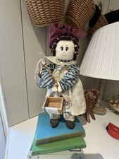 VINTAGE Handcrafted Primitive Mop Bucket Doll Gingham Maid Folk Art Country