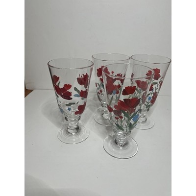 Set of 4 Noble Excellence Handpainted Wine Glasses Poppy pattern Mint condition