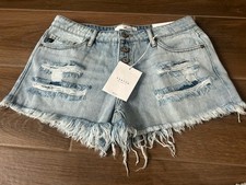KanCan Jean Shorts Womens Cut-Off 7/27 Mid Rise Distressed Frayed New