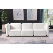 Modular Fabric Sofa Set w/ Corner Section & Ottomans, White