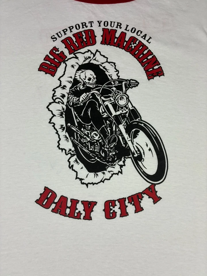 Jerzees T-shirt homme ringer XL blanc/rouge manches courtes moto crâne graphique - Photo 2/4