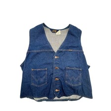 Vintage Wrangler Denim Vest Mens XXL Blue 14oz Cotton Western Cowboy 74175NV USA