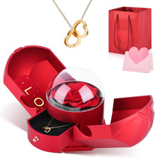 Preserved Red Real Rose with Heart Necklace -Eternal Flowers Rose Birthday Gifts