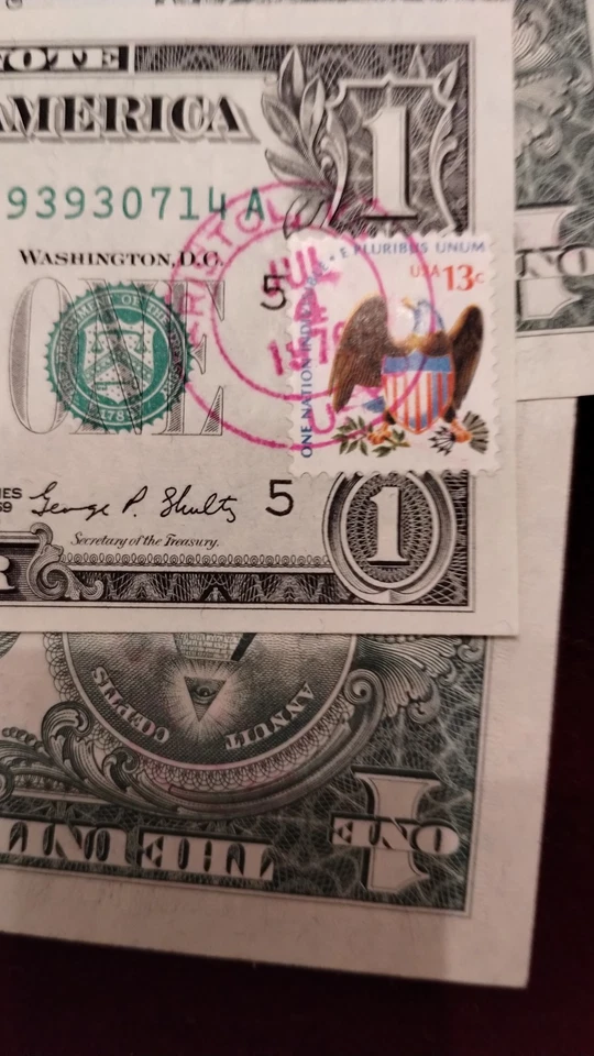 3 1969 series D $1 Bills Federal Reserve. Consecutive. Postmarked July 4 1976. - Image 2 of 4