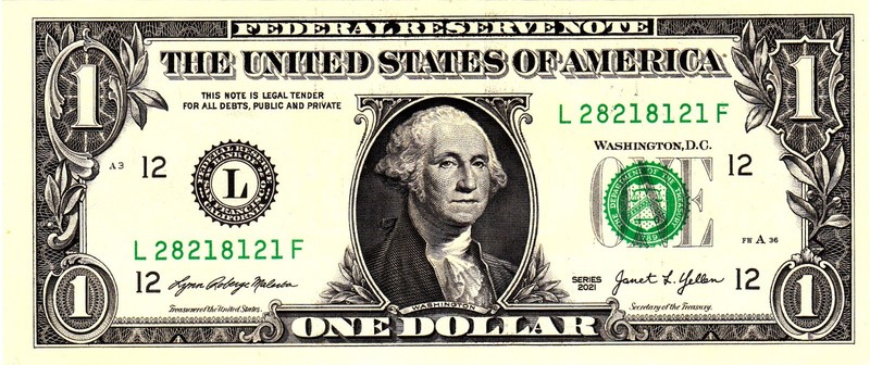 $1 2021 Fancy Serial  Uncirulated CU L28218121F