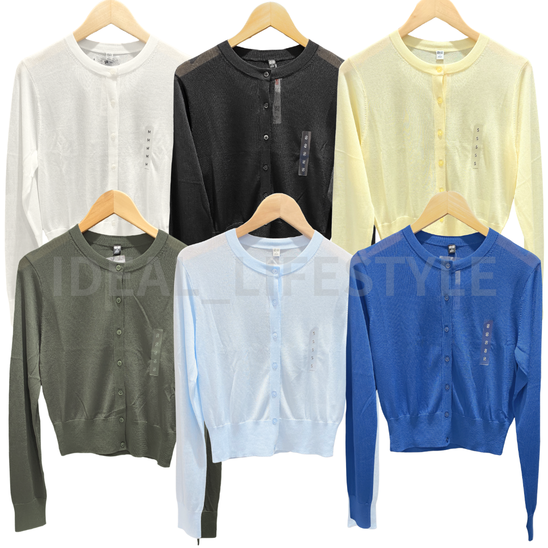 トップス yoBIOTOP sheer rib short cardigan UNIQLO Sheer Crew-Neck Short Cardigan S-3XL Long-Sleeve Women