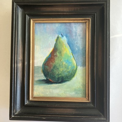 Original Oil Painting on board-Still Life  Pear  Sign & Date ( 2014)-8x10 Framed