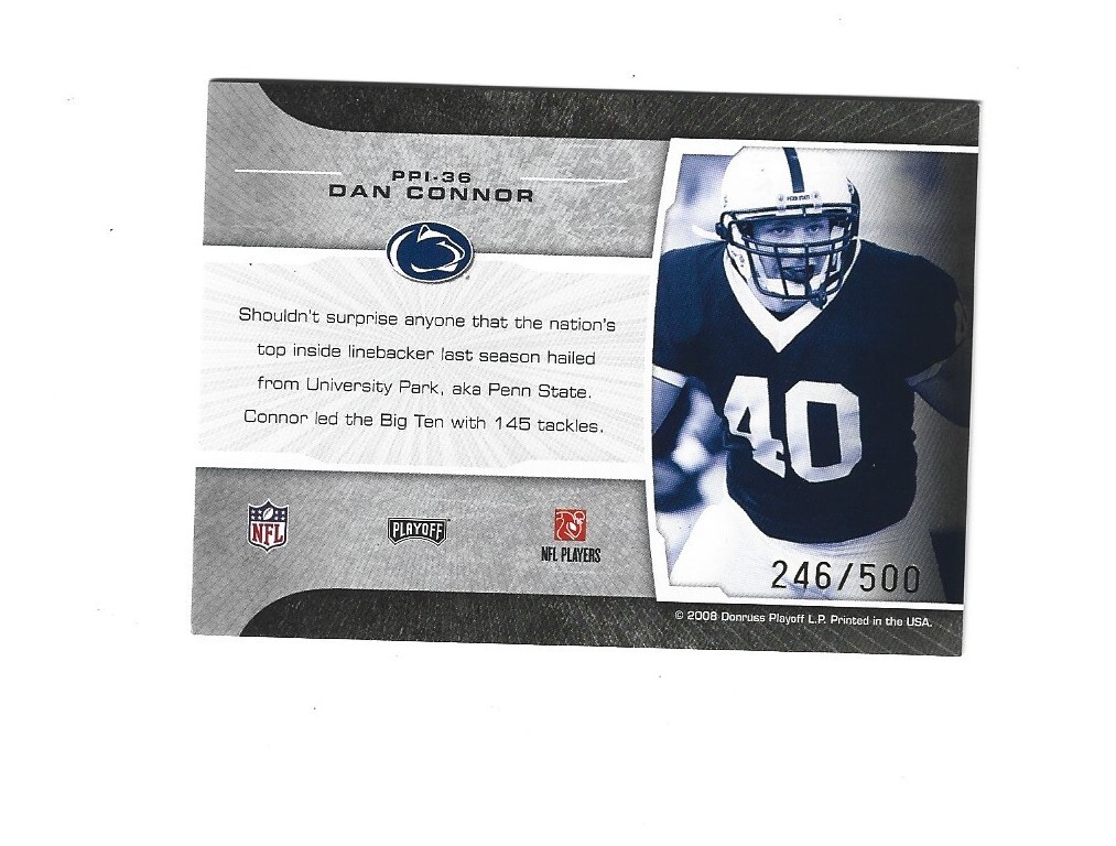 サイコロード プレイマット National Chanpionship 2008 2008 Playoff Prestige Prestigious Picks Black #36 Dan Connor /500