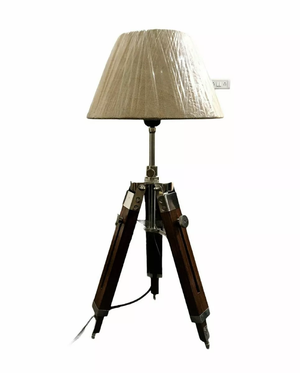 Nautical Table Lamp Wooden Tripod Stand Vintage Shade Lamp Stand Desk Lamp Decor