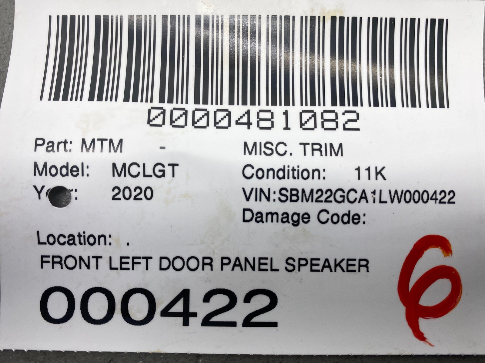 2020-2023 MCLAREN GT FRONT LEFT DOOR PANEL SPEAKER TRIM BAROLO RED 22NB452GP