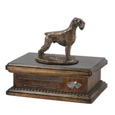 Schnauzer IV - urn for dog ashes, personalized urn with a statue, wooden urn wit