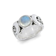 Triple Moon Rainbow Moonstone 925 Sterling Silver Ring Fine Pagan Wiccan Jewelry