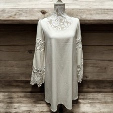 HYFVE White Lace Sleeve Boho Mini Dress - Size M, V-Back, Flowy & Chic Event