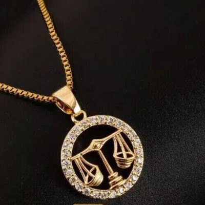 1.0Ct Round Real Moissanite Libra Astrology Pendant 14kYellow Gold Plated Silver